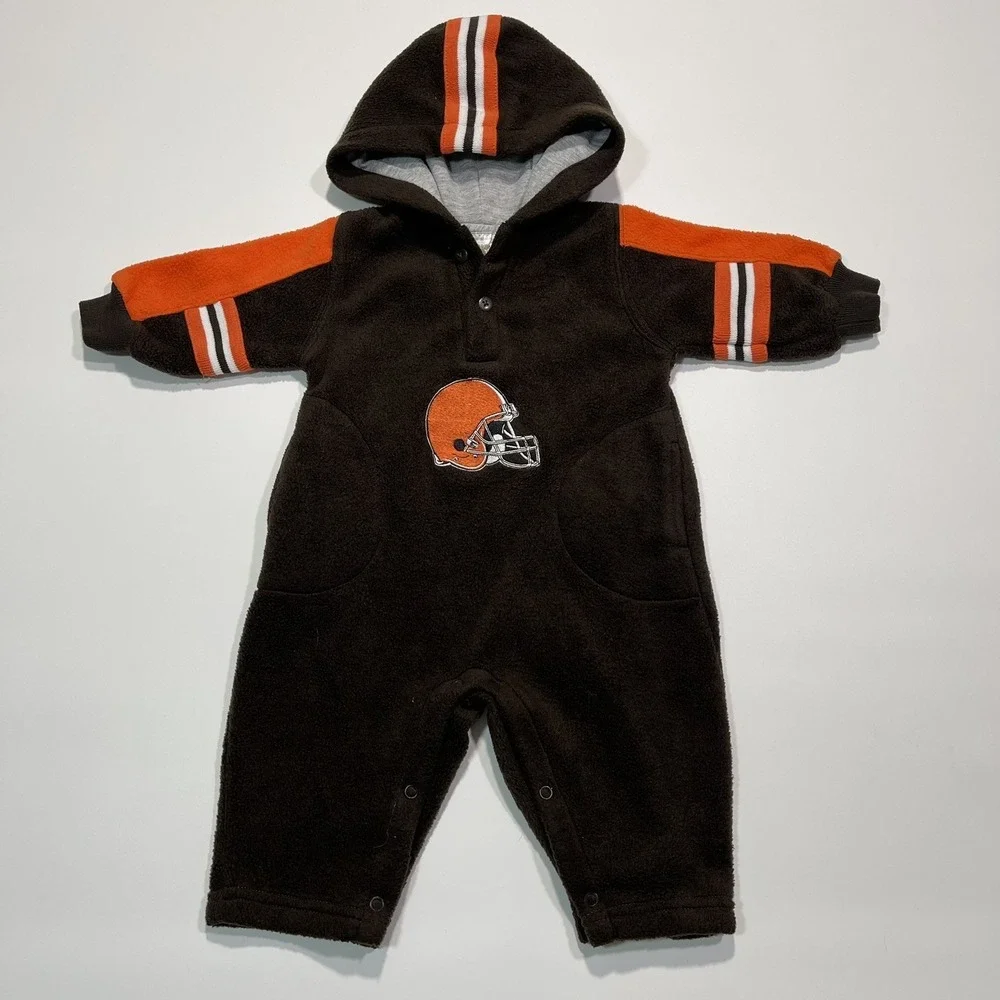 Vintage 90s Adidas Cleveland Browns Fleece Hooded Body Suit Romper Sz 3/6 Months